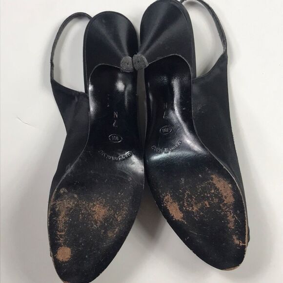 Black Silk Kitten Heels by Red Cross Made In Italy Shoes Size 7 - Picture 10 of 13